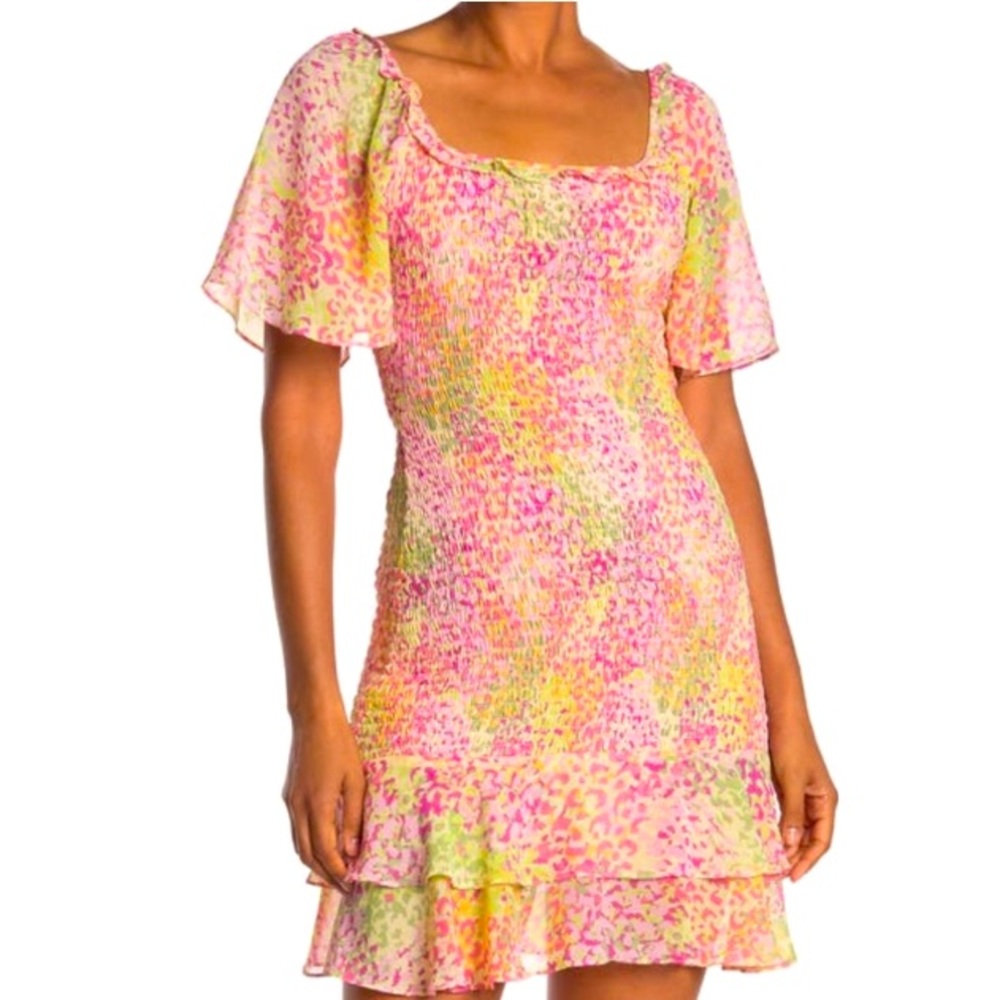 BCBG Generation Smocked Mini Dress With Ruffle Details NWT Size 4